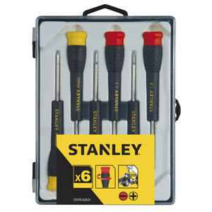 Jeu de tournevis de précision Stanley, 6 pièces, Ph00 Ph1 Ph2, avec embouts magnétiques pour l'électronique et les réparations - Product Image 1
