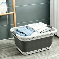 Grand panier à linge en plastique 45L, pliable, avec poignées souples, durable, gain de place, pour literie