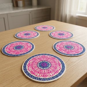 Ensemble de sets de table ronds tressés à motif géométrique, style bohème, chemin de table et sets de table pour la salle à manger à la maison - Product Image 6