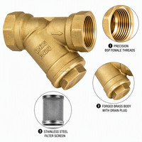 Filtro en Y de Latón Roscado NPT Sin Plomo para Tuberías de Agua y Gas, Sistema HVAC