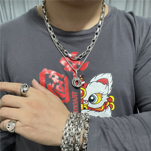 Stainless Steel <b>Handcuff</b> Pendant <b>Necklace</b> Men's Retro Punk Style Geometric Design 120116 - Product Image 4