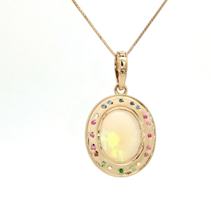 Yellow Gold <b>Necklace</b> with <b>Opal</b> Charm and Gemstone Halo Elevate your ensemble with this captivating yellow gold charm <b>necklace</b> - Product Image 3