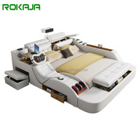Smart-Bett Neues Design Multifunktionales Kopf-Fuß-Rücken-Massagebett Kingsize Modernes Schlafzimmer Mit Stauraum Sicherer Filmprojektor