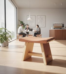Tabouret en bois de Suar courbé, forme ergonomique lisse, structure en bois massif, finition naturelle, design industriel moderne, écologique, chambre à coucher - Product Image 6