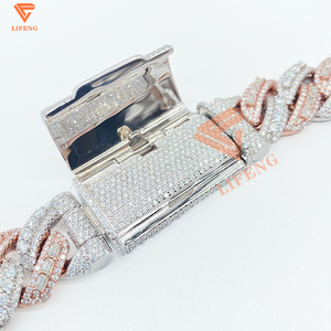 수제 바게트 쿠바 링크 체인 925 스털링 실버 모이사나이트 로즈 골드 도금 마이애미 18mm 쿠바 링크 체인 모사나이트 - Product Image 5