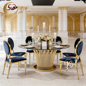 ชุดโต๊ะรับประทานอาหารทรงกลมหน้ากระจกฐานสแตนเลสสำหรับงานแต่งงาน 6 ที่นั่ง โรแมนติกและสง่างาม สไตล์ร่วมสมัย เหมาะสำหรับใช้ในครัว โรงแรม - Product Image 5