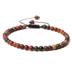 Bracelet réglable en cordon ciré avec perles de jade naturel multicolores, bijou de poignet fin vintage unisexe en pierre de guérison minimaliste - Product Image 5