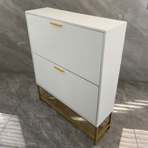 Wooden <strong>Shoe</strong> Cabinet with 2 Flip Drawers <strong>Shoe</strong> Storage Organizer with <strong>Shelf</strong> &amp; Top Cubby Tipping Bucket <strong>Shoe</strong> Racks for Home <strong>White</strong> - Product Image 3