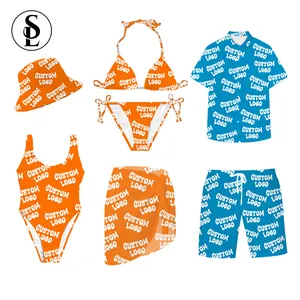 2023 Nieuwe Ontwerp Custom Metalen Logo Print Mannen Zwembroek Badpakken Voor Vrouwen Een Stuk Badpak Custom Bikini Set