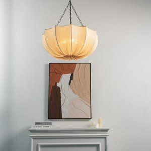Lustre moderne en tissu fait main avec fleurs, luminaire de plafond en pétales de style campagnard français, <span class=keywords><strong>suspension</strong></span> organique moderne pour projets hôteliers - Product Image 1