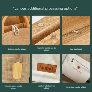 Sac fourre-tout personnalisé en toile de jute et coton vintage, idéal pour le shopping, les cadeaux de demoiselle d'honneur, les voyages, la plage, ou comme sac <span class=keywords><strong>écologique</strong></span>. - Product Image 4