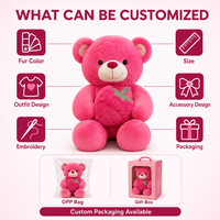 Ours en peluche avec coussin fraise, rose doux, cadeau de la Saint-Valentin