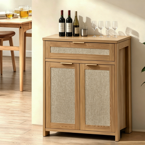 Rattan Sideboard Buffet Cabinet Farmhouse <b>Storage</b> Cabinet With Drawer And Adjustable Shelf Boho <b>Kitchen</b> Cabinet - Product Image 1