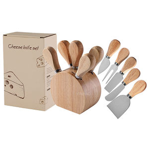 नया डिजाइन 5 टुकड़े सोने के पनीर चाकू सेट लकड़ी के मालिक के साथ लकड़ी के हैंडल पनीर चाकू फोर्क मक्खन चाकू - Product Image 2