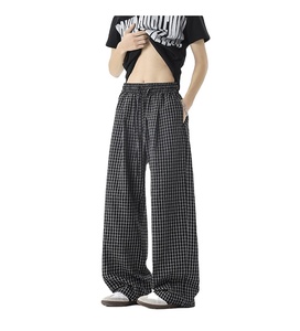 Celana Panjang Pria Motif Kotak-Kotak Lebar dengan Pinggang Elastis dan Tali Serut, Model Longgar Retro, Celana Kasual <span class=keywords><strong>Streetwear</strong></span> - Product Image 6