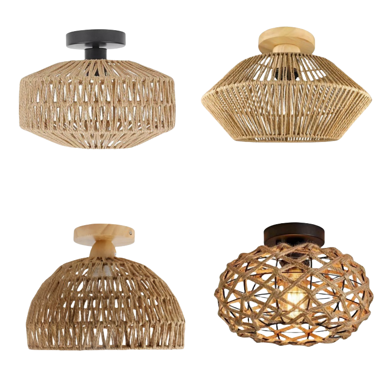 Hight Quality Vintage Paper Rope Woven Ceiling Lamps Home Decor LED Chandelier Ceiling Light Corridor Bedroom Living Room