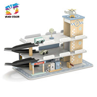 Ensemble de 4 véhicules de construction en bois avec pelle hydraulique, rouleau compresseur, bétonnière et grue, peinture écologique pour enfants W04A708