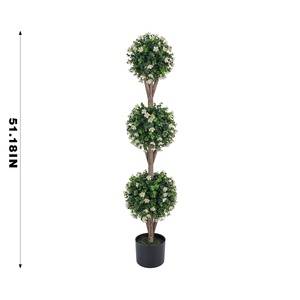 Nhà Máy Giá nhân tạo gỗ Hoàng Dương cây PE <span class=keywords><strong>3</strong></span> quả bóng chậu cây với hoa cho nhà hiên phòng khách trang trí nội thất - Product Image 3