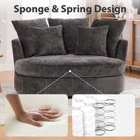 Fauteuil baril surdimensionné deux places en chenille anthracite tufté, idéal pour salon, avec 5 coussins – Offre Spéciale