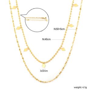 Collier pendentif en diamant en gros, bijoux géométriques en acier inoxydable avec zircone cubique carrée à la mode, chaîne à perles - Product Image 4