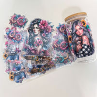 Venta al por mayor de más de 50.000 diseños de transferencias UV DTF Libbey Wrap de alta calidad para vasos de 40oz, 20oz y 16oz, impresiones de dibujos animados en vasos de vidrio, envolturas UV DTF para tazas.