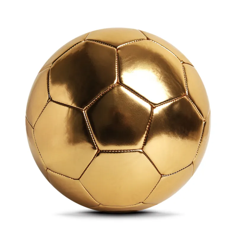 Outdoor Size 3 4 5 Shiny Leather PVC Laser Soccer Ball、Street Blank Golden Football Promotional Gift