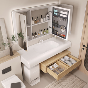 Meuble-lavabo minimaliste en bois avec vasque, meuble-lavabo suspendu avec comptoir intégré et <span class=keywords><strong>miroir</strong></span> intelligent - Product Image 2