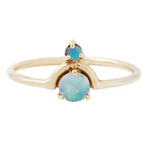 Gemnel high quality 925 sterling silver nestled 14karat gold emerald opal band rings women