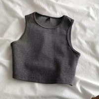 Femmes col rond Fitness Crop hauts basique Sexy débardeur vêtements de sport avec impression écologique sans manches recadrée T-Shirts