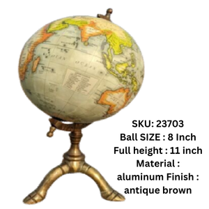 Globo Terráqueo Náutico Antiguo de 8 Pulgadas con Soporte de Madera y Trípode de Latón, Mapa Educativo Decorativo, Regalo - Product Image 2