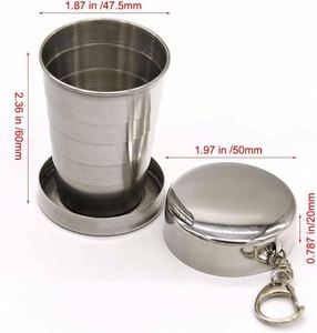 Tasse pliable en acier inoxydable, portable, télescopique, avec porte-clés, 60 ml, 150 ml, 250 ml - Product Image 4