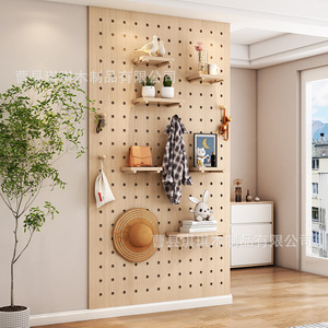 Wood <b>Wall</b> <b>Mounted</b> Dressing Mirror Pegboard <b>Shelf</b> Storage Rack For Front Door Clothing Organizer Rectangle Shape - Product Image 3