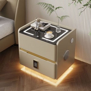 <b>Smart</b> Nordic <b>Bedside</b> <b>Table</b> Light Luxury Premium Feel Solid Wood Nightstand Bedroom Furniture Multi-Functional Storage Safe USB - Product Image 3