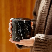SAIDKOCC Contenant à bougie personnalisé en marbre noir Marquina D9x10cm, grand récipient d'aromathérapie, décoration de luxe pour salle de bain et chevet