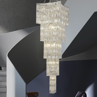 Lustre en cristal multicouche décoratif pour escalier d'hôtel et villa, lampe suspendue moderne en fer chromé pour escalier carré