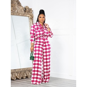 D88215 nuovi arrivi abbigliamento da <span class=keywords><strong>donna</strong></span> 2024 alla moda camicie geometriche a maniche lunghe pantaloni larghi due pezzi Set Casual da <span class=keywords><strong>donna</strong></span> - Product Image 5