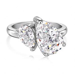 Dylam Classic Dainty Design 925 Sterling Silver Rhodium Plated Double Stone 8A Crushed <b>Iced</b> Out Cut Cubic Zirconia Jewelry <b>Rings</b> - Product Image 1