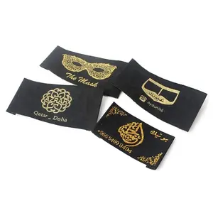 Precio directo de fábrica de logotipo personalizado de oro hilo metálico Damasco tejido ropa etiquetas para camisas de Polo