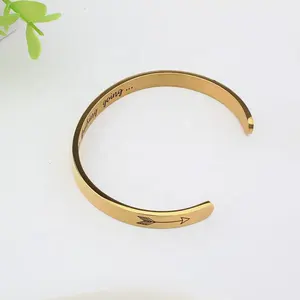 Personalized Simple Design Rose Gold 18k Gold Plated Engraved Custom Cuff Bangle Bracelet