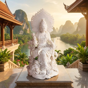 Estatua de Buda Shakyamuni de Mármol Blanco Natural para Exteriores, Ideal para Exhibiciones en Grandes Templos, Adorno de Suelo de Inspiración Zen - Product Image 1