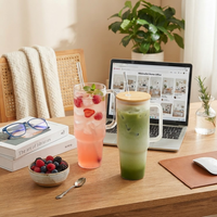 Vente en gros : Gobelet en verre givré transparent de 40 oz, style moderne, pour café glacé, avec poignée, couvercle en bambou et paille, pour l'eau potable