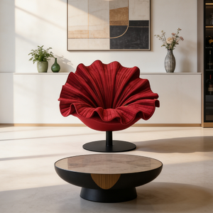 Poltrona Moderna a Forma di Petalo in Stile Nordico, Seduta Girevole in Tessuto per Arredamento Soggiorno - Product Image 2