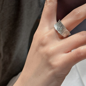 S925 Pure Silver Gourd <b>Ring</b> with Niche Design Simple and Fashionable <b>Vintage</b> Wide Face Printed <b>Gold</b> Plated Inlay <b>Ring</b> - Product Image 2