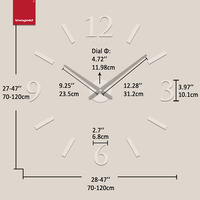 Horloge murale DIY avec chiffres romains blancs, 120 cm, grande, autocollante 3D sans cadre, horloge décorative de luxe pour hôtel, bureau, maison, Airbnb