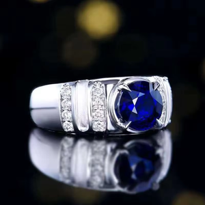 SGARIT Bijoux fins, pierres précieuses naturelles du Sri Lanka, bijoux en or 18 carats, saphir royal naturel de 2,03 ct, bague pour homme avec certificat AIGS - Product Image 2