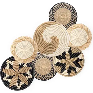 Hot Sale Woven Wall Basket Set - 7 Unique Handcrafted Seagrass Baskets for Boho, Farmhouse & Rustic Wall Decor