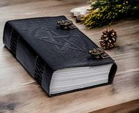 Diario de Cuero con Tapa Dura y Cierre en C, Pentagrama Negro Grabado a Mano, Personalizado, A5/A4, Cuaderno de Dibujo, Cubierta para Acuarelas
