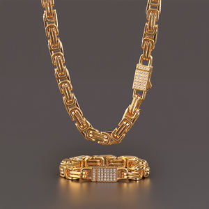 Erkek Takıları Paslanmaz Çelik Özel Zincir Mozanit İmparatorluk Zinciri Seti 18 Ayar Altın Kolye Su Geçirmez Kalın Ataş Zinciri - Product Image 1