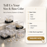 Cube de présentation en acrylique transparent avec couvercle à charnière, boîte anti-poussière ultra transparente à 360° avec base noire pour breloques d'ongles 3D