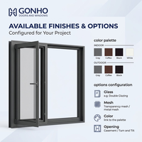Fenêtre à battant en aluminium pour projets de construction sur mesure, profil de 1,6 mm, double vitrage, ouverture vers l'intérieur
